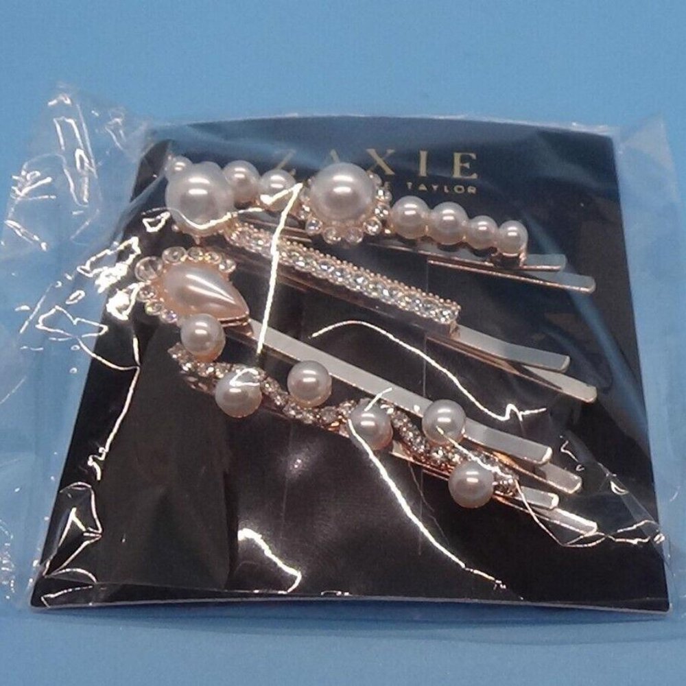 Zaxie Clips  Set of 3  Pearl & Rhinestones Accents   NEW